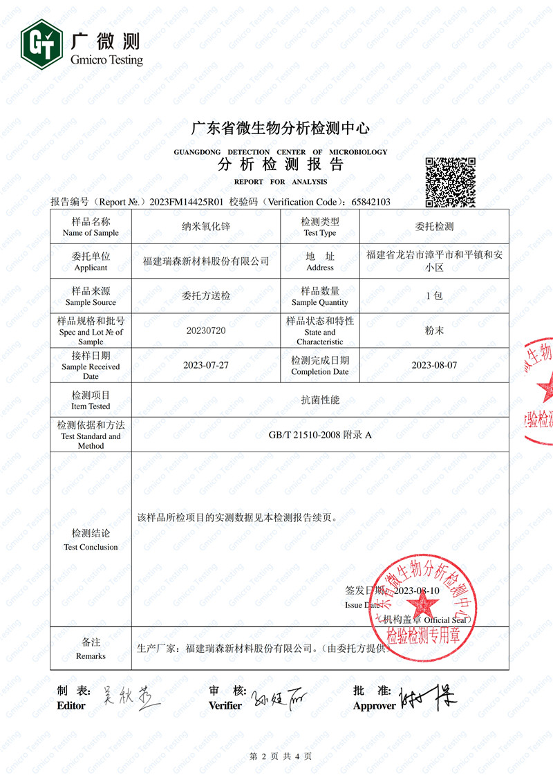 納米氧化鋅抗菌性能分析檢測(cè)報(bào)告2